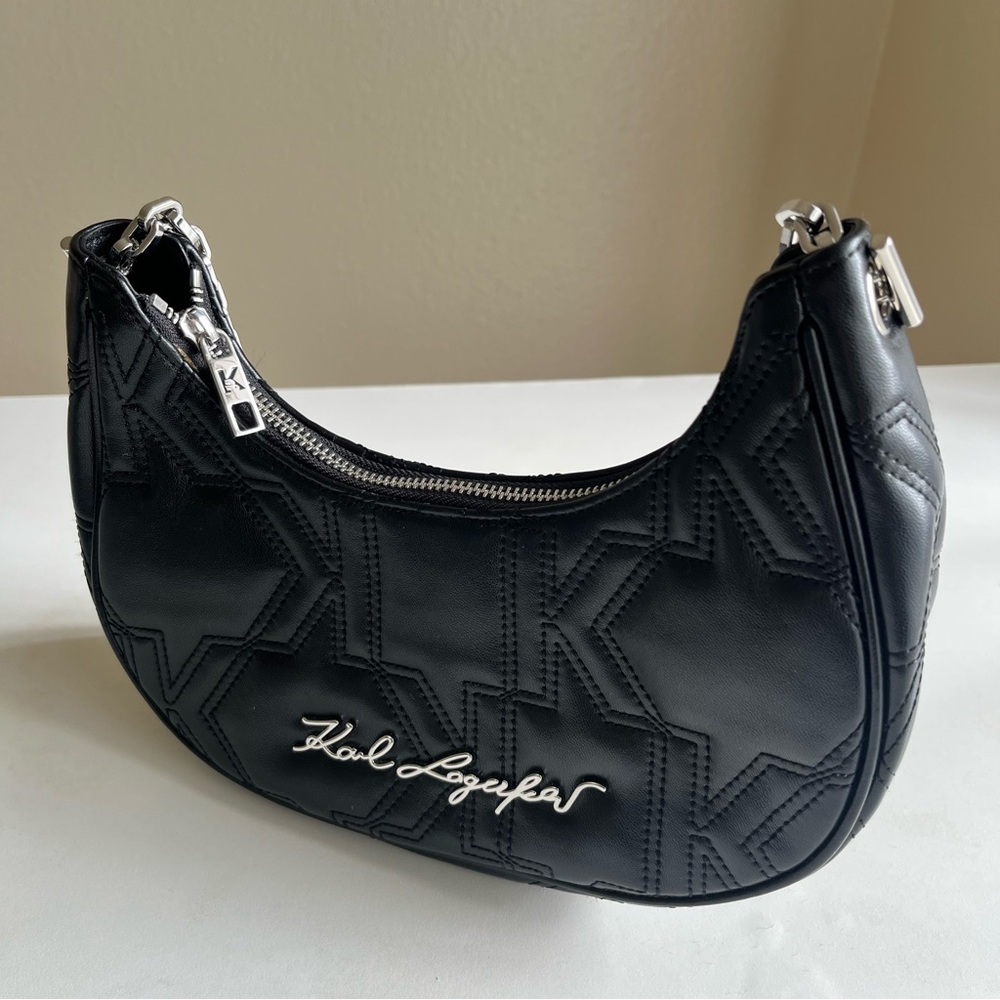 KARL LAGERFELD Quilted Leather Half Moon Shoulder Bag